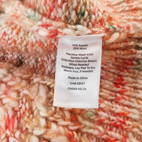 Talbots Womens L Chunky Knit Sweater Cream Orange Green Wool Blend Cozy Pullover - Picture 9 of 11